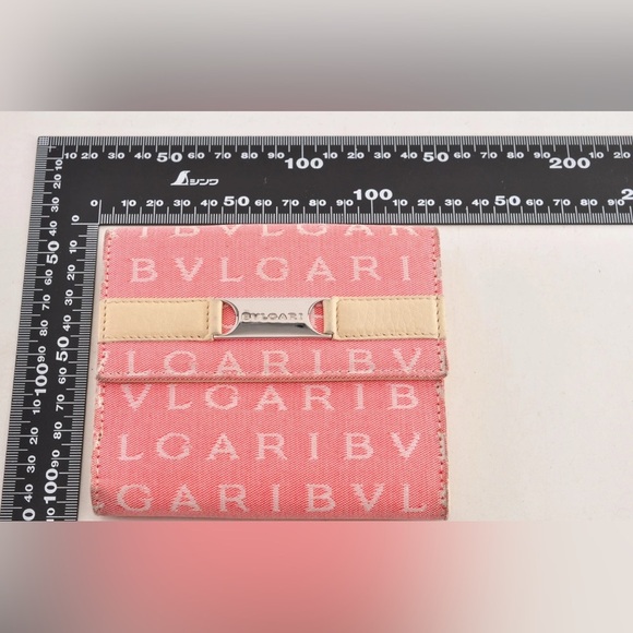 BVLGARI Bi-Fold Wallet Canvas Leather Pink Ivory Women Used Auth - Picture 14 of 14
